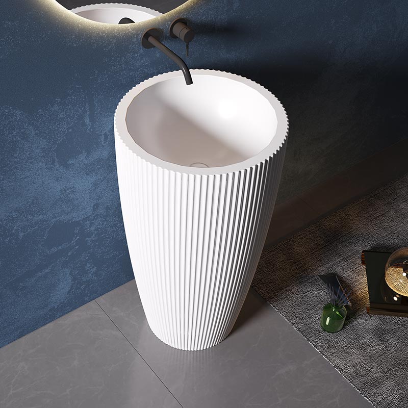 Viera 500mm Fluted Round Solid Surface Stone Freestanding Pedestal - Image 3