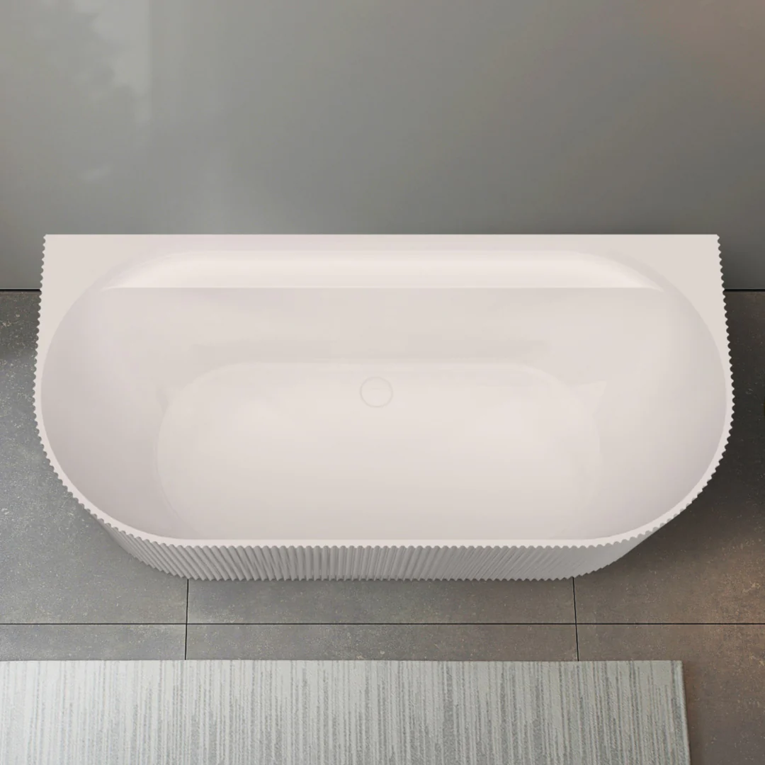 Waverly Ribbed 1700mm Gloss White Back to Wall Freestanding Bath - Image 2
