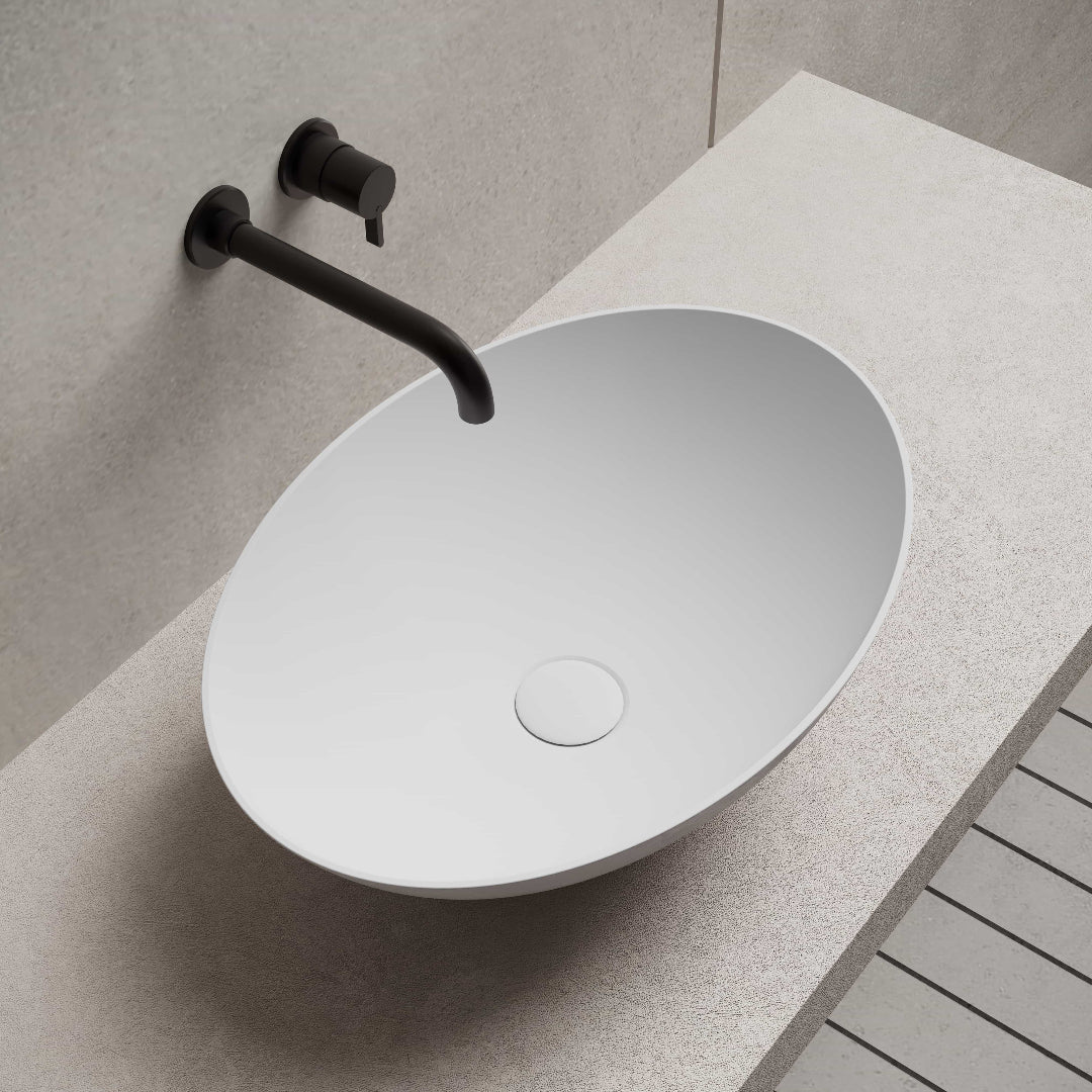 Zara 500mm Solid Surface Stone Oval Above Counter Basin - Image 3