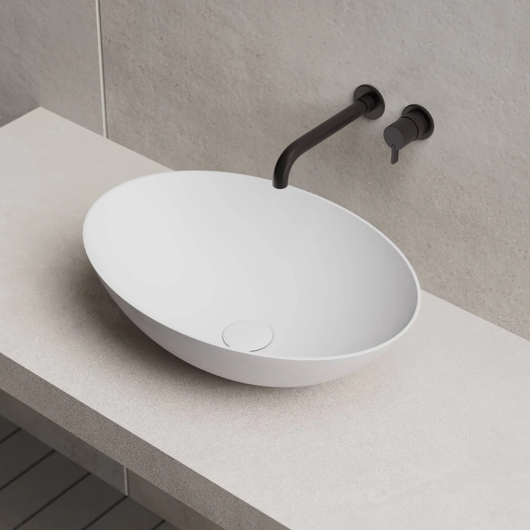 Zara 500mm Solid Surface Stone Oval Above Counter Basin - Image 4