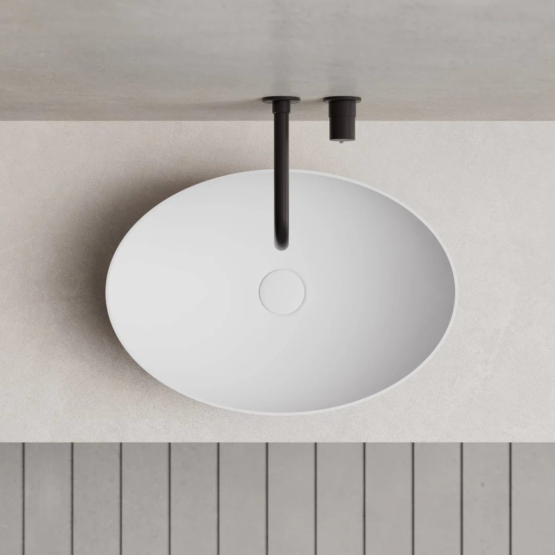 Zara 500mm Solid Surface Stone Oval Above Counter Basin - Image 5